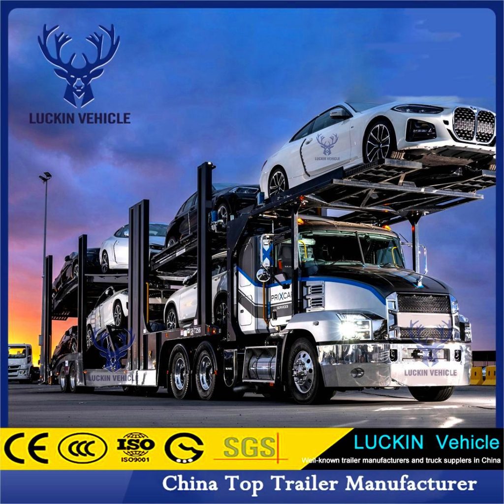 2 Axles /3 Axles Load 6-8 Units Car Transport 50 60 Tons Truck Steel Chassis Car Carrier Semi Trailer插图